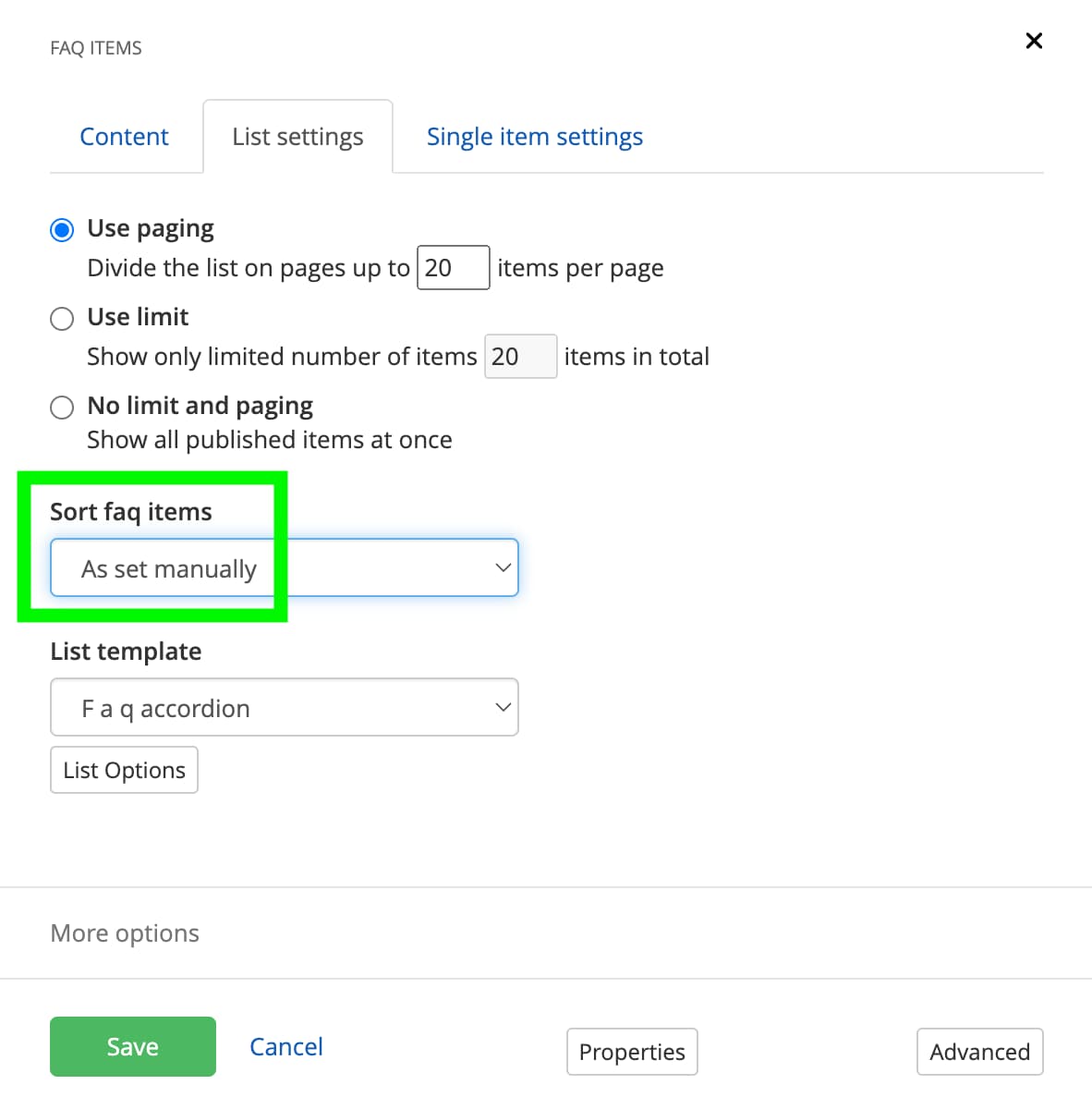 FAQ sort order - manual