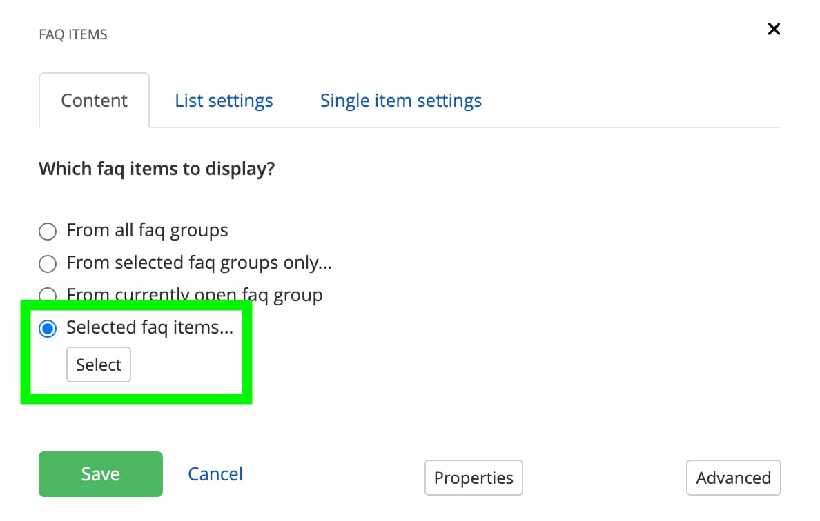 FAQ sort order - selected faq items