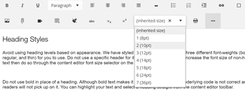 Font Size Selector Select a font size selector in content editor toolbar