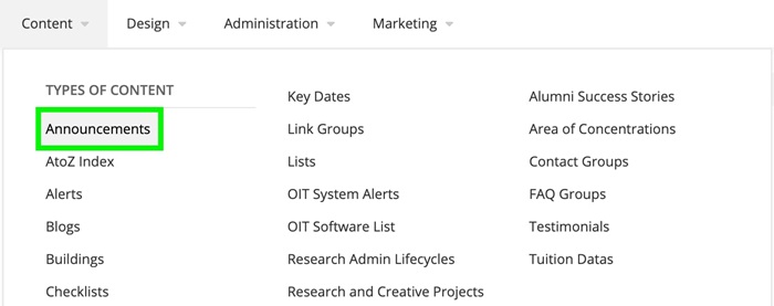 Announcements content type