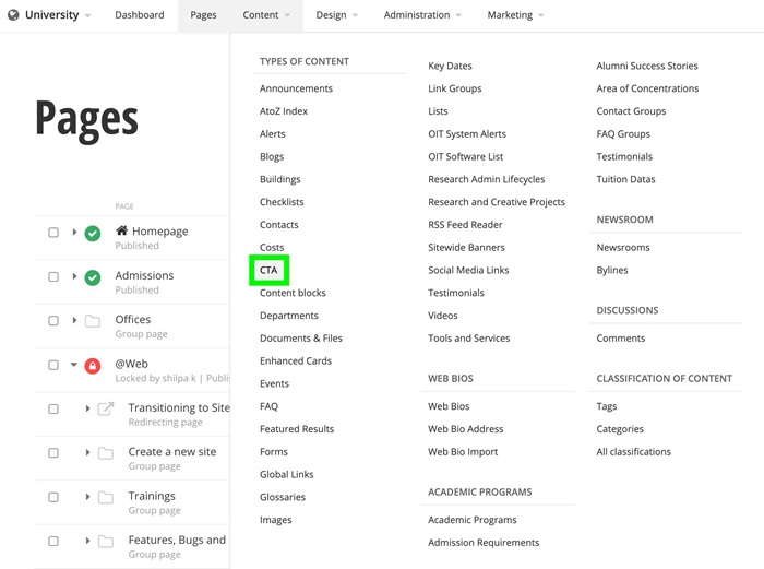 CTA in the content tab