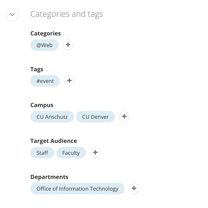 Event categories and tags Event categories and tags