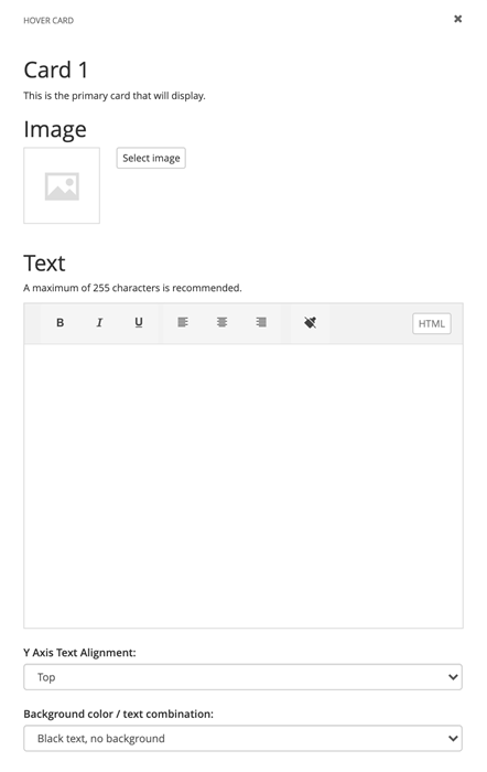 Hover card - card 1 settings Hover card - card 1 settings