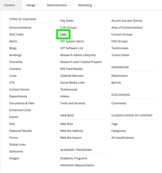 List content type List content type