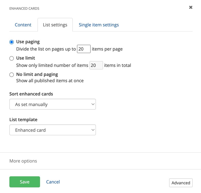 List settings for manual sort