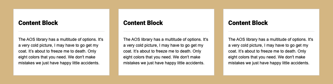 Example of the background widget using solid gold background with 3 content black widgets