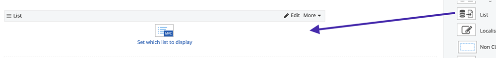 Drag and drop List widget on the page Drag and drop List widget on the page