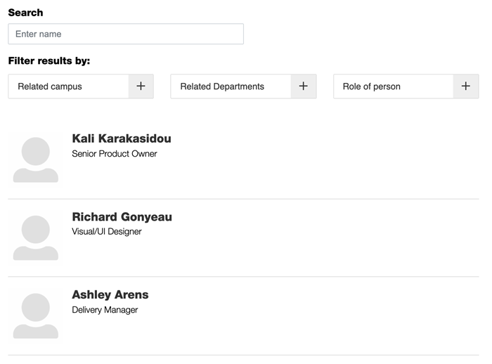 Web Bio - Search and filter example