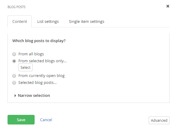 Blog posts content settings Blog posts content settings