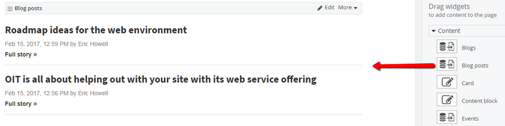 Adding blog posts widget to a page Adding blog posts widget to a page