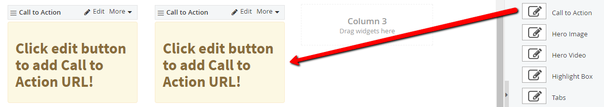 Dragging Call To Action widget to content area