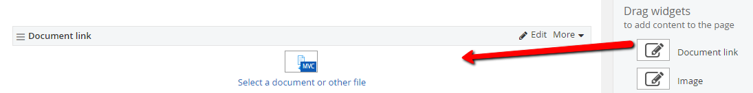 Dragging document link widget to content area  