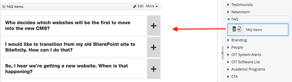 Dragging FAQ widget to content area Dragging FAQ widget to content area