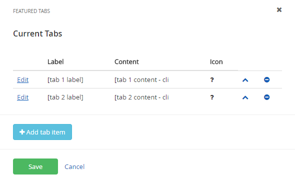 Featured tabs widget settings Featured tabs widget settings