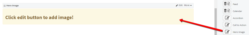 Dragging hero image widget to content area Dragging hero image widget to content area