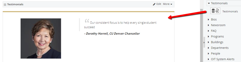 Dragging testimonials widget to content area Dragging testimonials widget to content area