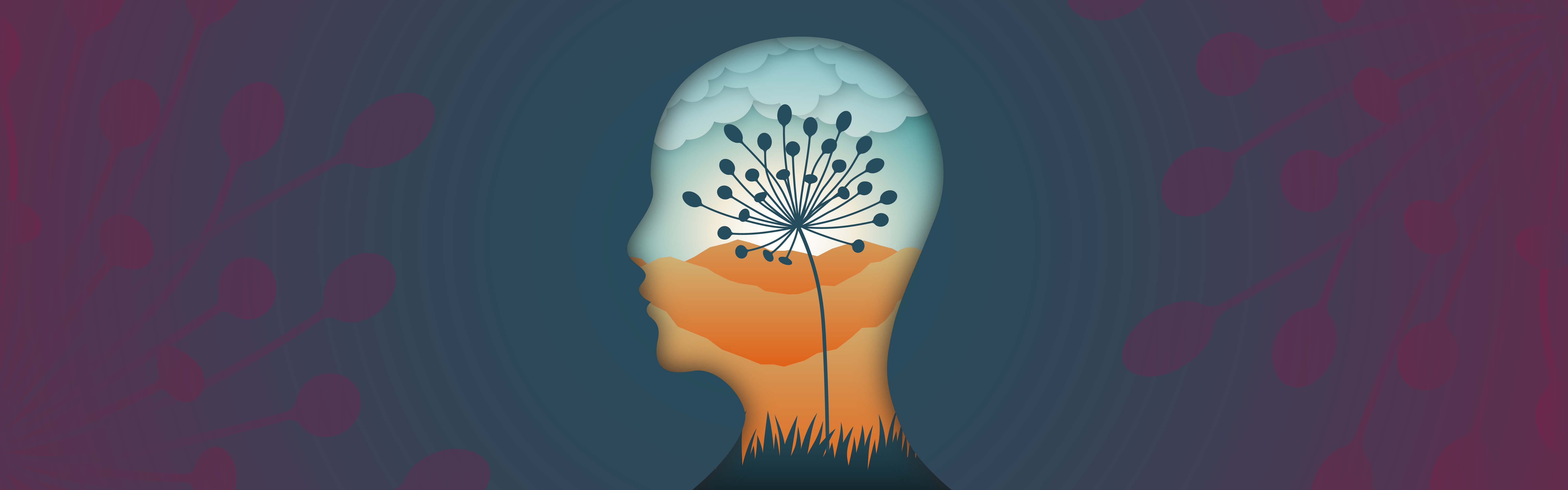 Graphic of silhouette of a head with nature imagery inside