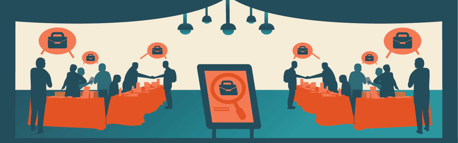 Graphic of figures at a job fair