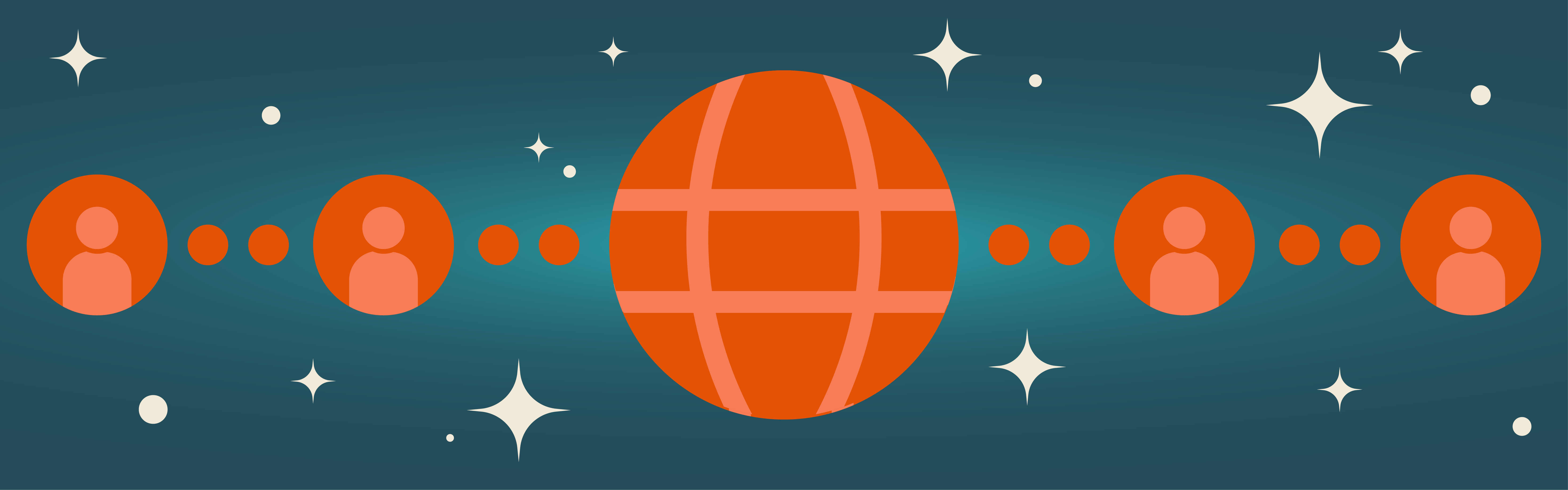 Graphic of globe icon and icons of people in circles