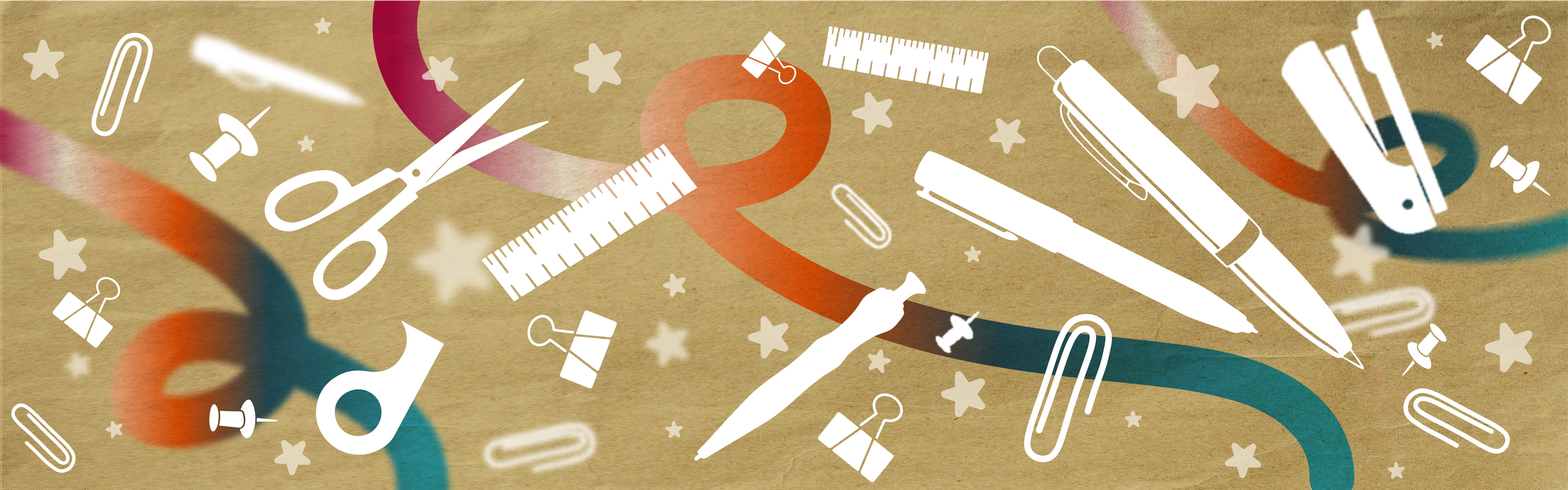 Graphic of school supply silhouettes