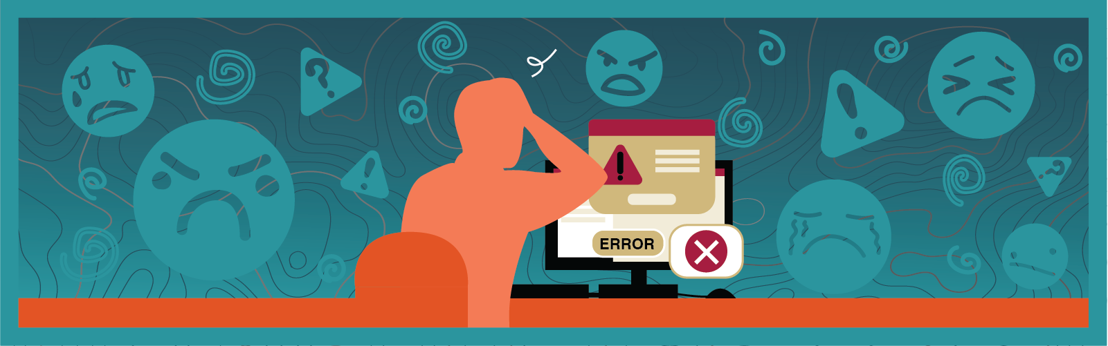 Graphic of person frustrated with computer errors