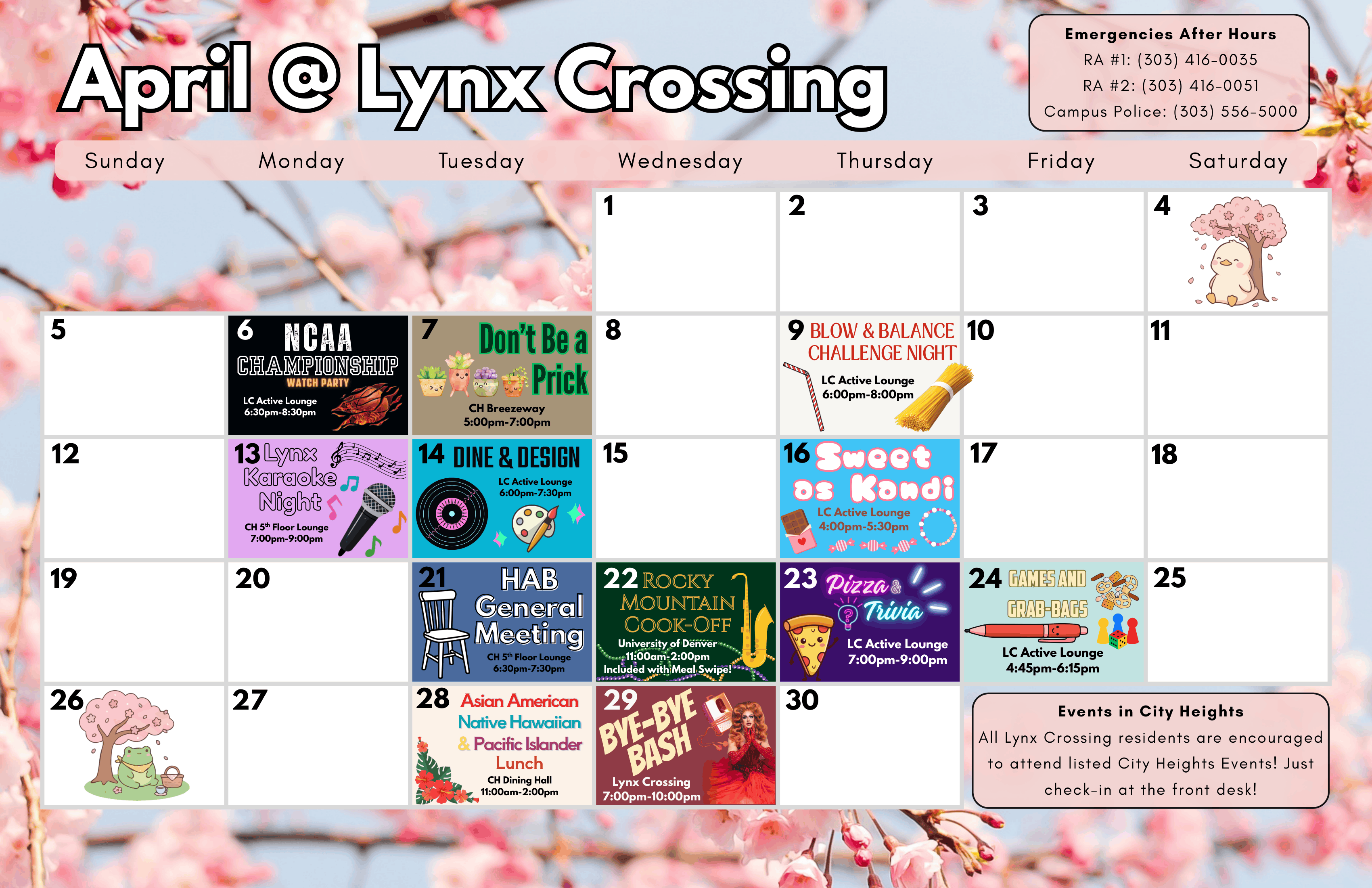 Please email housing@ucdenver.edu for an accessible version of the event calendar