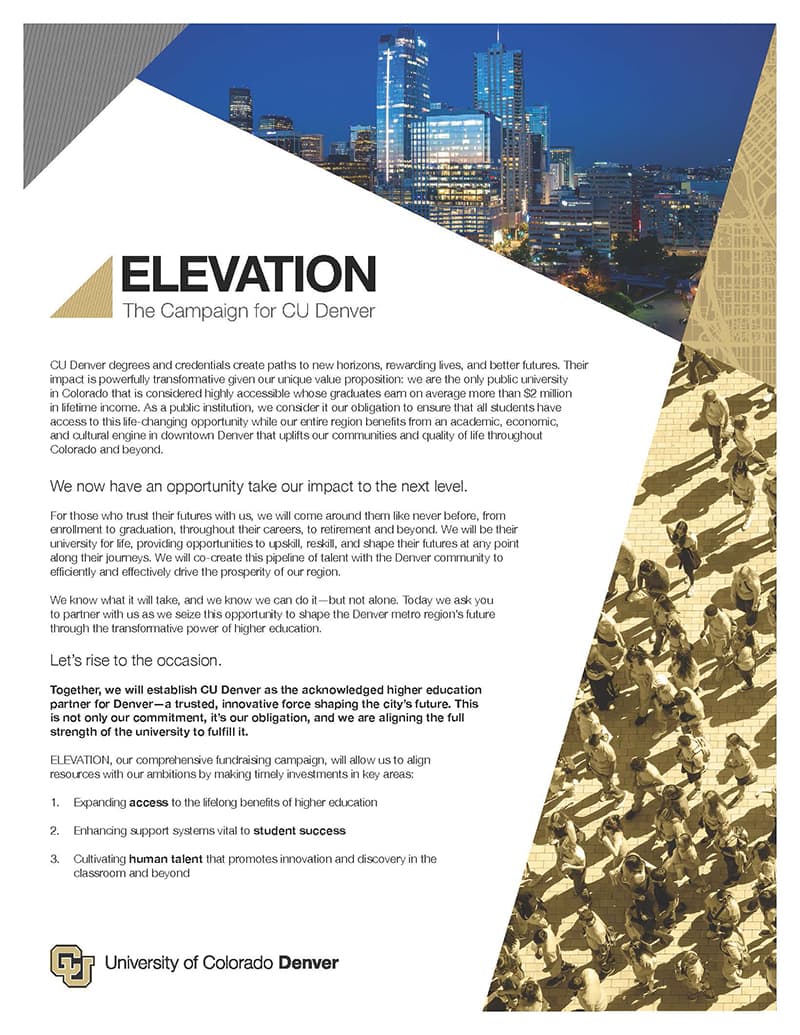 One side of a PDF document that overviews the ELEVATION campaign.