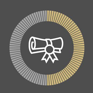Circle graph showing 50% with a diploma in the center.
