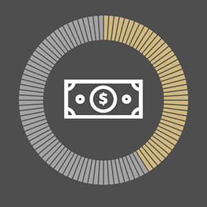 Circle graph showing 41% with a dollar bill in the center.