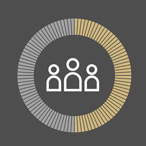 Circle graph showing 50% with three people in the center.