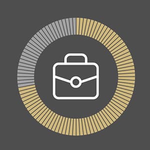 Circle graph showing 73% with a briefcase in the center.