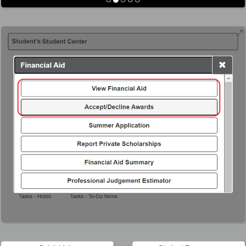 Screenshot of the Student Center in UCDAccess