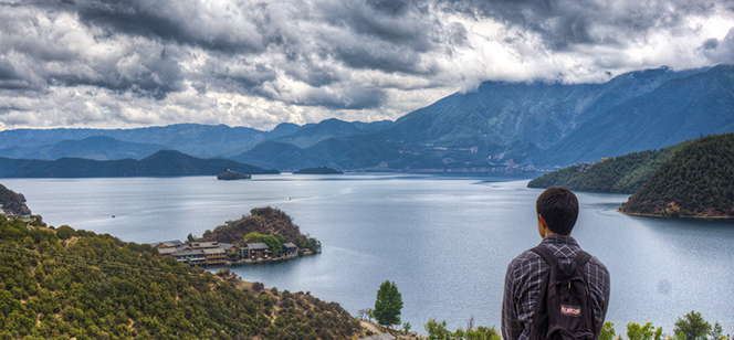 Study abroad student in landscape in Asia