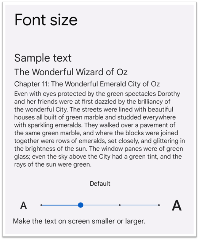 large text setting