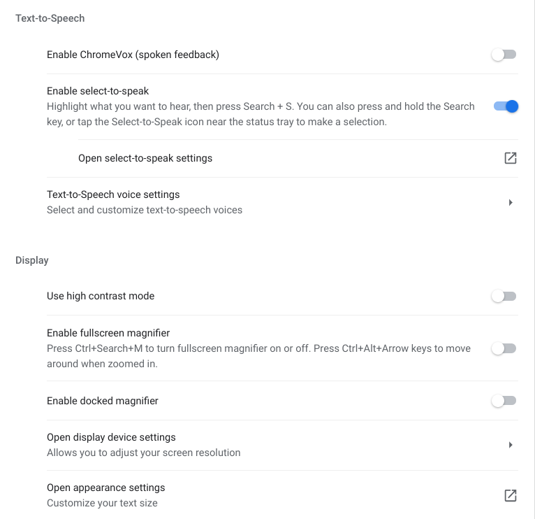 chrome os accessibility settings