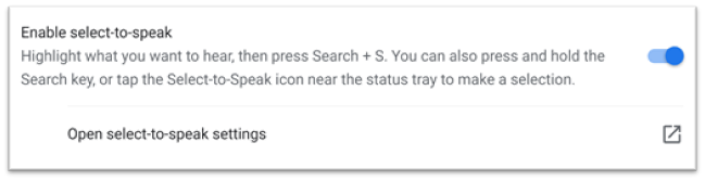 select to speak settings