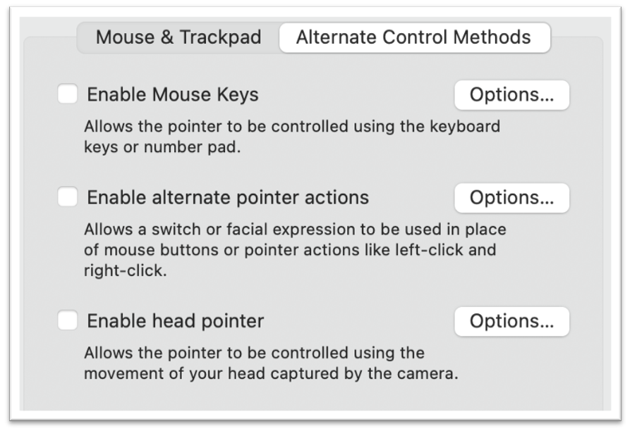 mouse keys setting