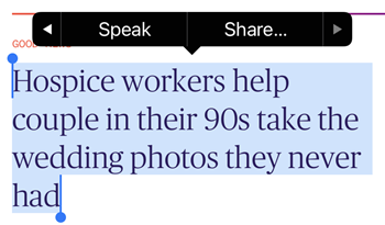 selected text showing the speak menu