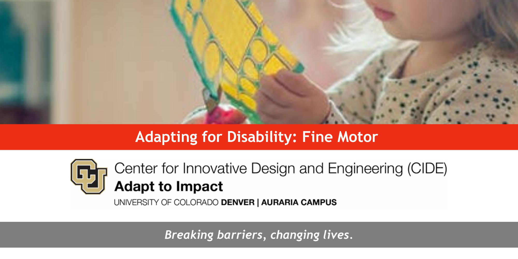 Features a photograph of a child cutting a piece of paper. Text reads: 