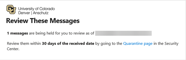 Screenshot of the email heading that users get from Microsoft Defender Quarantine. 
